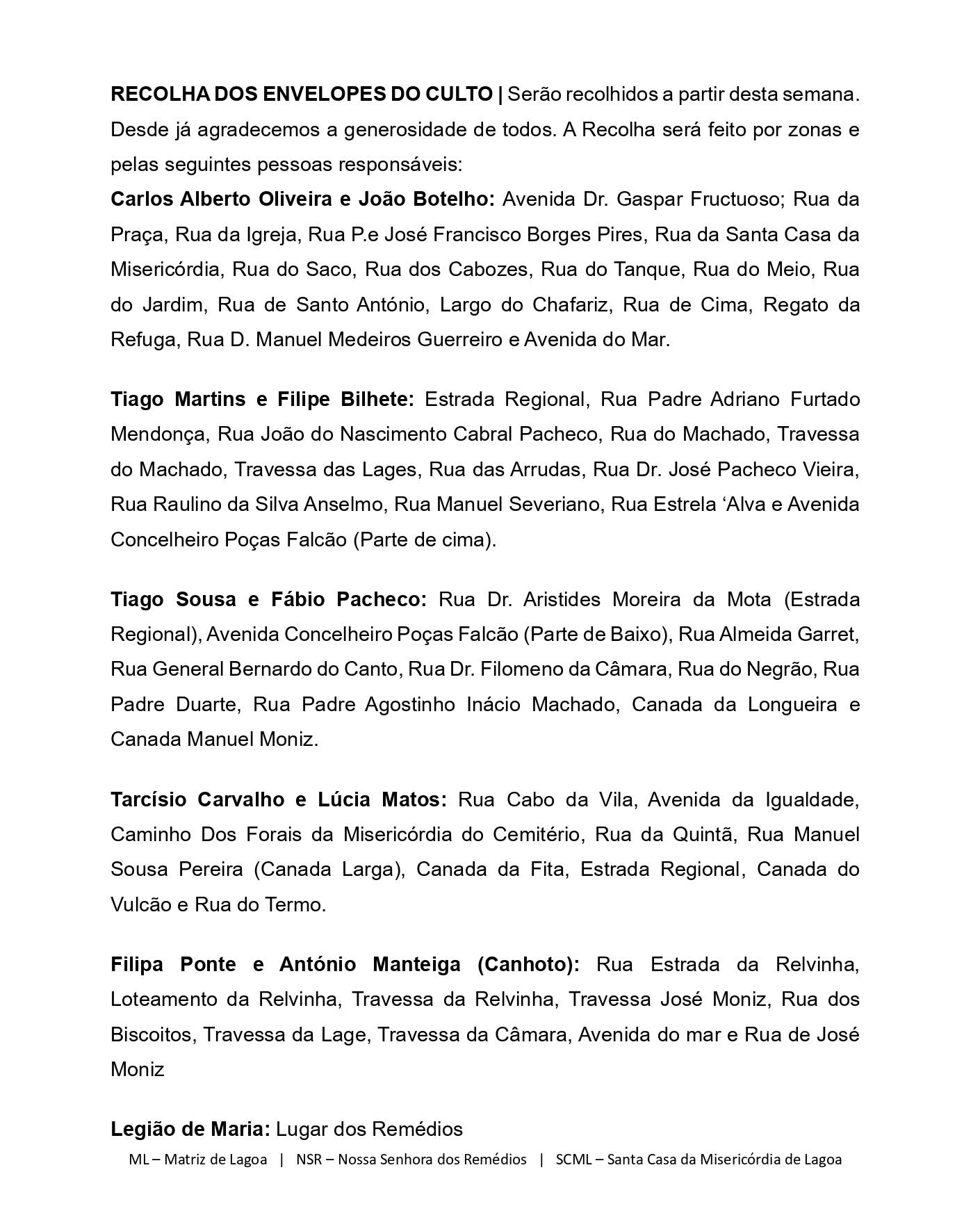 Avisos Semanais | 09 de Março a 15 de Março
